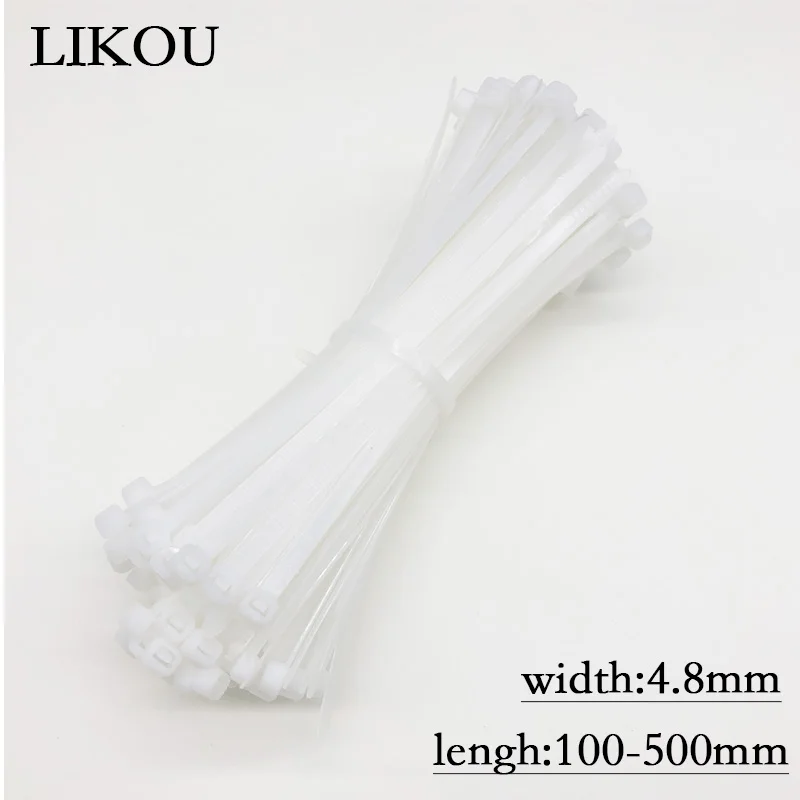 LIKOU Nylon cable tie 5x150 5x200 5x300 5x400 5x500 width4.8mm wholesale Plastic self-locking cable ties straps 250PCS whtie