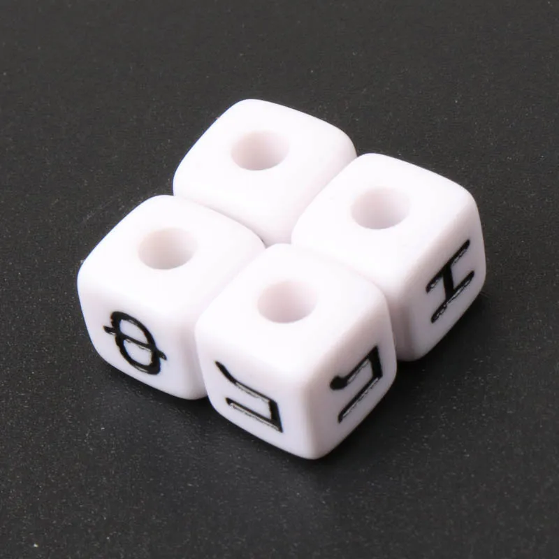 100PCs Mixed White Acrylic Russian Alphabet Letter Flat Cube Pony Beads For Jewelry Making 10mm