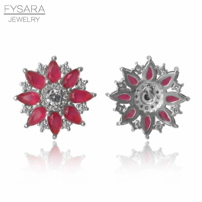 FYSARA Cubic Zirconia AAA Crystals Red Female Earrings Fashion Jewelry Round Cricle Stud Earrings Brazil Design Ear Jewelry