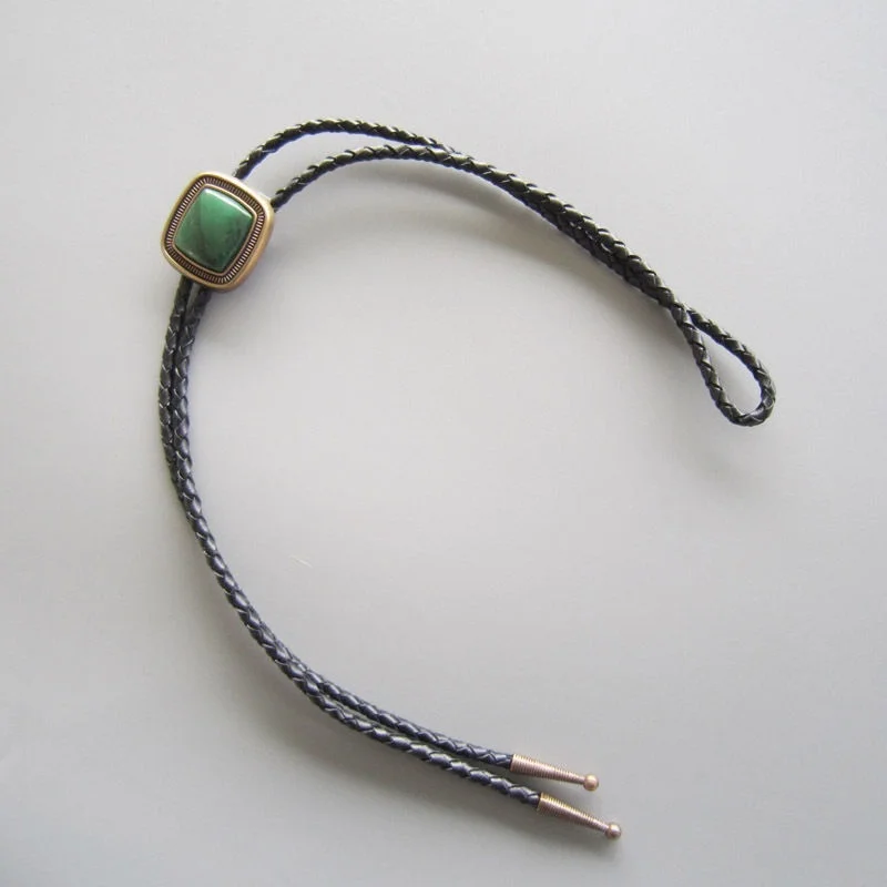 Vintage banhado a ouro artesanato natureza za greenstone bolo gravata pescoço gravata colar