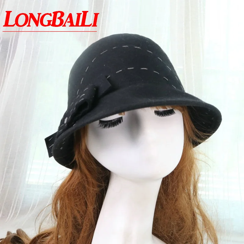 LongBaiLi Elegant Winter Woolen Cloche Hats For Women Felt Bucket Hat Caps Female Free Shipping PWFE052