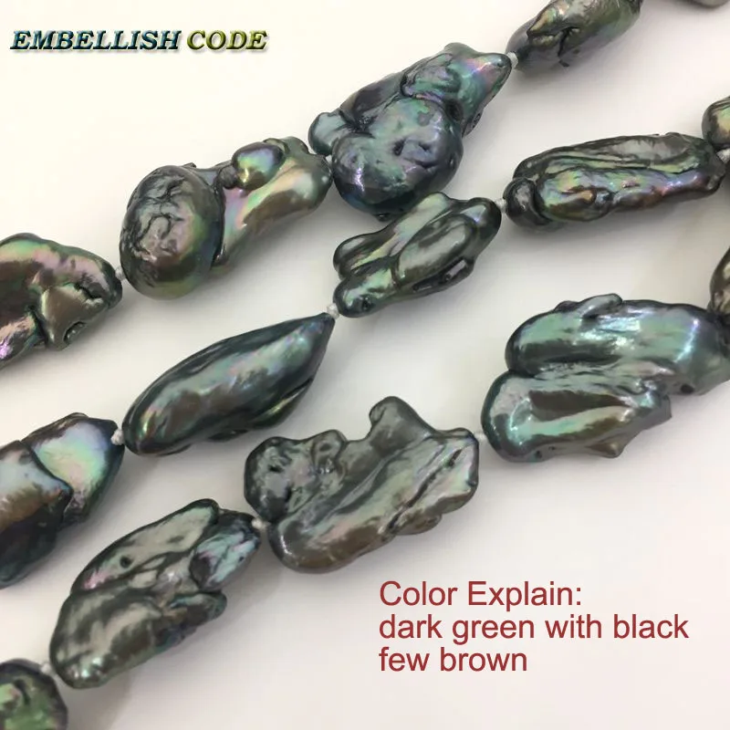 NEW irregular Rectangle shape real freshwater pearl bracelet fine jewelry color dark green with black few brown color for women