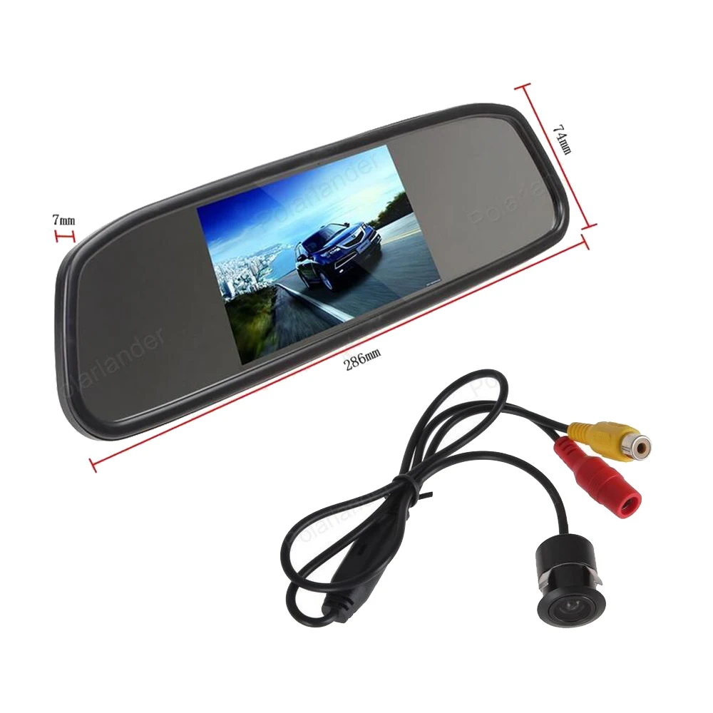 

4.3 inch TFT LCD screen car Mirror Monitor 2 VA input display +18.5 mm 170 degree AntiFog Waterproof Rearview camera