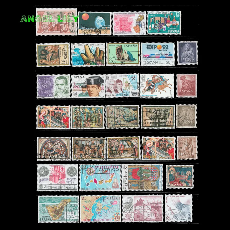 95 PCS All  Postage Stamps With Post Mark From Spain For Collection