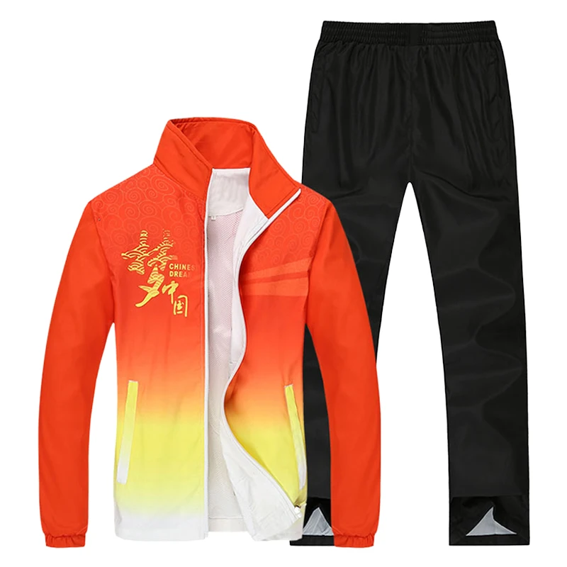 Men Running Sets Windproof Breathable Fitness Sport Tracksuit 2018 New Printing Pattern Zip Pocket Male Jogging Sportswear Suits