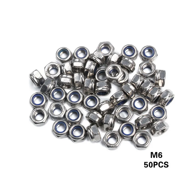 50Pcs M3 M4 M5 M6 DIN985 Galvanized Carbon Steel Self-locking Nut Lock Nut Locknut Slip Nylon Hex Nut