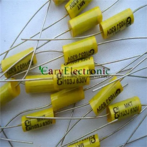 

Wholesale 100pcs long leads yellow Axial Polyester Film Capacitors electronics 0.01uF 630V fr tube amp audio free shipping