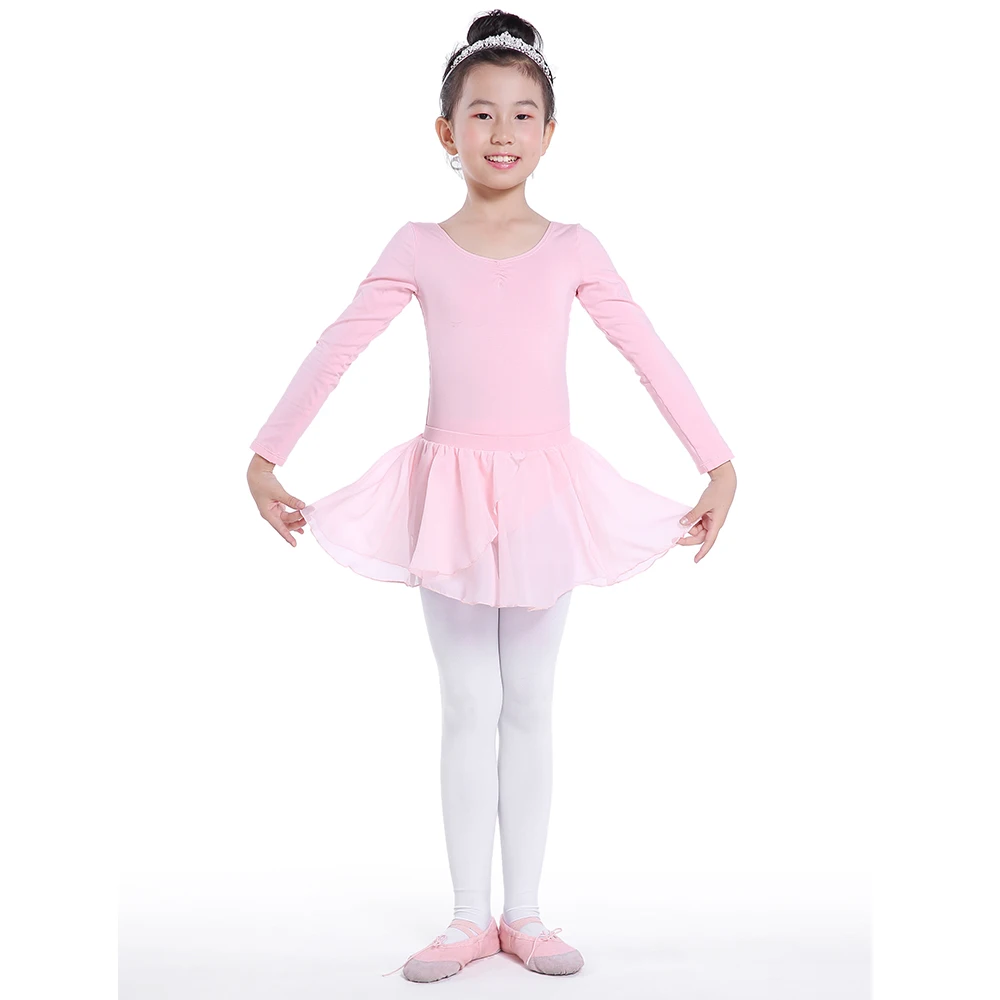 Girls Gymnastics bodysuit Leotard Dance Costume Ballerina Dress Kids Ballet Tutu Dress Long Sleeve Children Skirt Separate