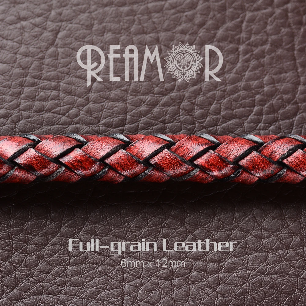REAMOR 12*6mm Matte Brown/Red Black Genuine Leather Rope DIY Bracelets Accessories First Layer Cowhide Braided Cords For Jewelry