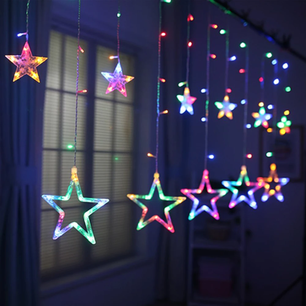 2.5m 138 Leds Icicle Star Fairy String Lights Christmas Garland Curtain Star Lamp Wedding Party Home Outdoor New Year Decoration