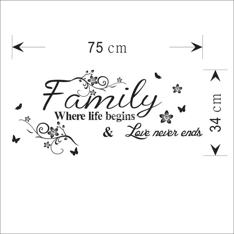 

50pcs Removable Wall Stickers Parlor Vinyl Art Bedroom Home Decor Mural Decal Family Where Life Begins Love Never Ends