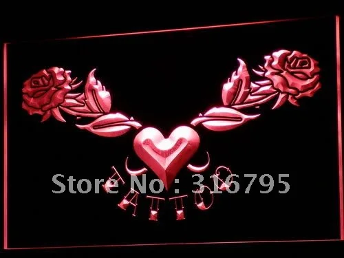 i703 Tattoo Heart Rose Love Open LED Neon Light Light Signs On/Off Swtich 20+ Colors 5 Sizes