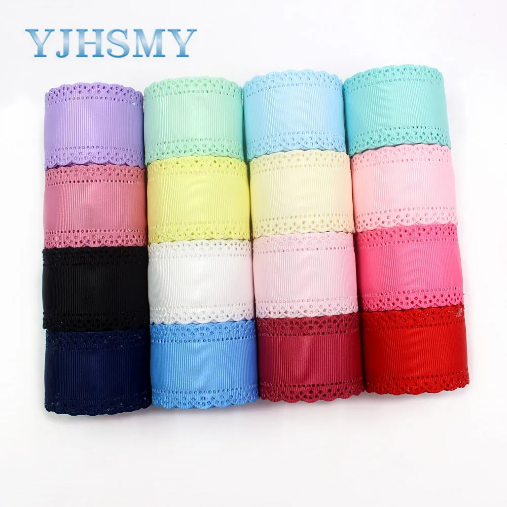 YJHSMY I-19407-882,5yards,hot sale 38mm hollow Flowers solid Grosgrain Ribbons,DIY handmade material,Clothing accessories