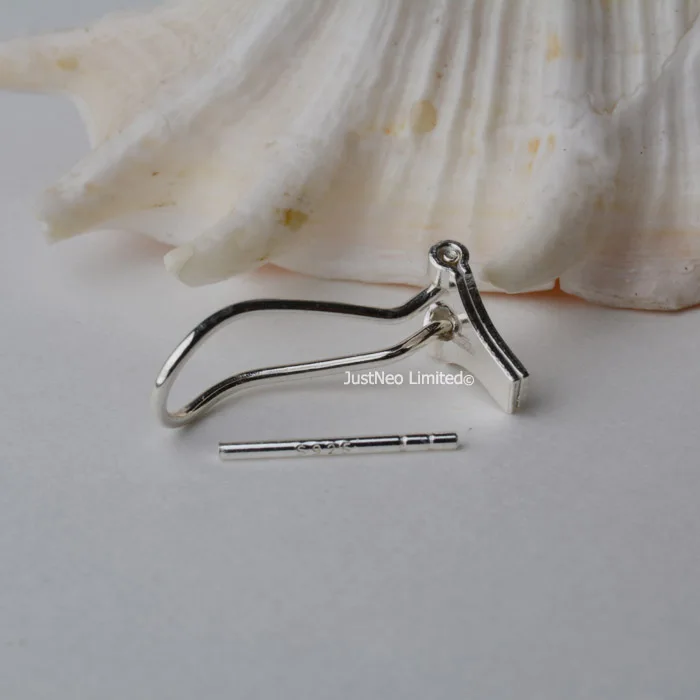 Solid 925 Sterling Silver Clip Earring Findings with Needle for Jewelry DIY Components