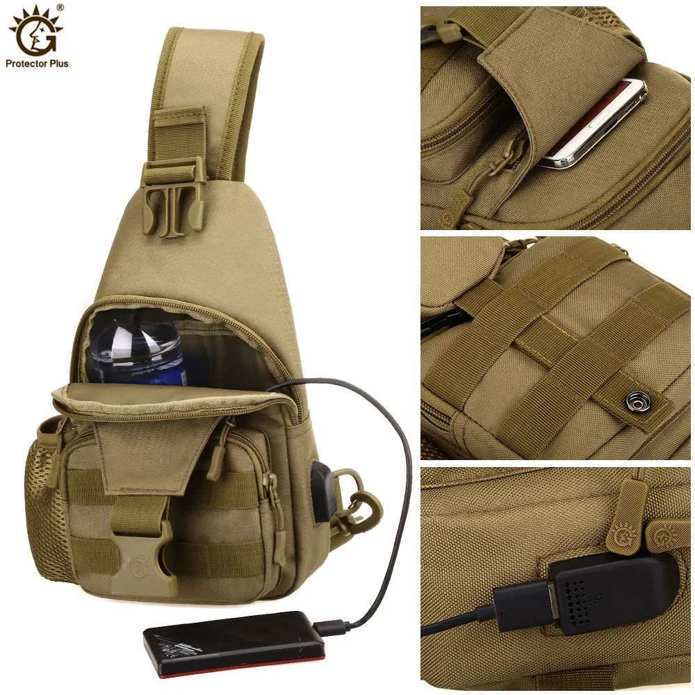 Tactical Chest Bags, Outdoor Sports Bag, Travel, Hiking, Trekking, Cycling, Climbing, Shoulder Bags, USB Charge, Anti Theft