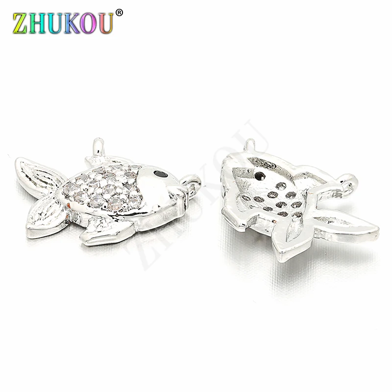 11*13mm Brass Cubic Zirconia Fish Charms Pendants for DIY Jewelry Findings Accessories, Hole: 0.5mm, Model: VD11