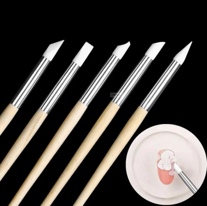 

5pcs silicone head nail brush nail art pen for manicure nail design acrylic gel brushes Engraving embossing engraving tools