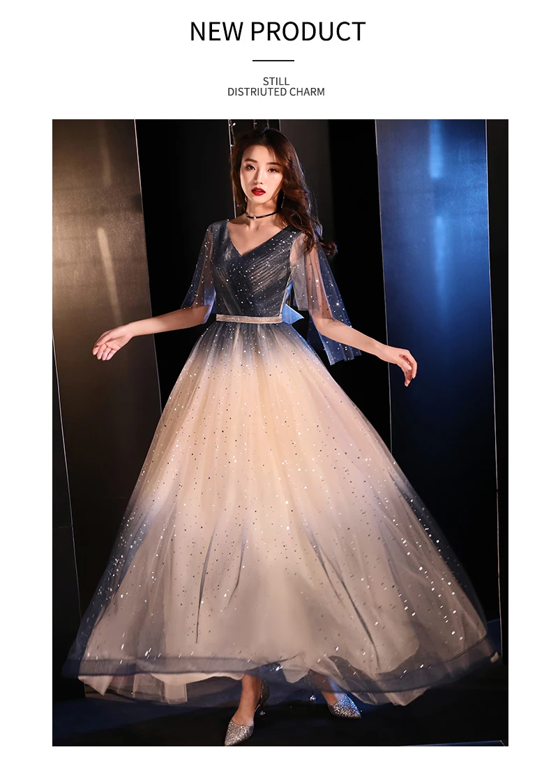 Gradient Evening Dresses Elegant Sheer Off Shoulder Sleeveless Bodice Lace-Up Prom Dress Amazing Fluffy Tulle vestido de noiva