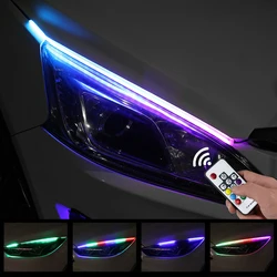 2X Sequential Flowing RGB Daytime Running Light DRL Multi Color LED Strip Turn Signal Lights For Headlight