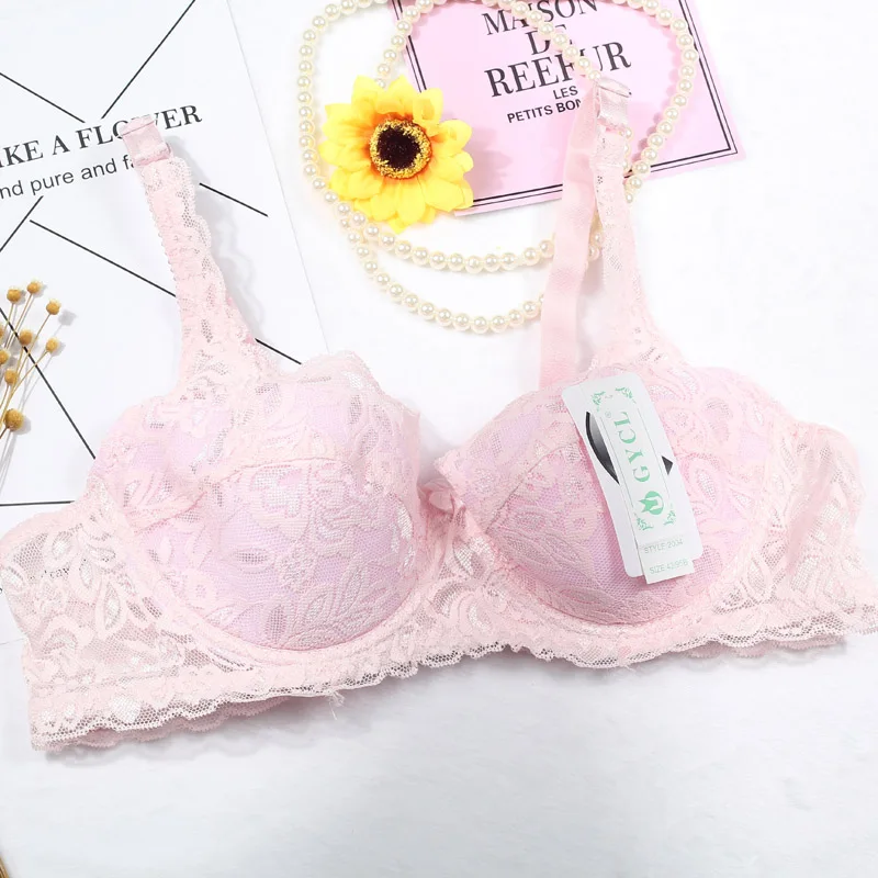 Sutiã sexy push-up para mulheres, roupa íntima acolchoada com renda pura, top para mulheres, 3/4 xícara B