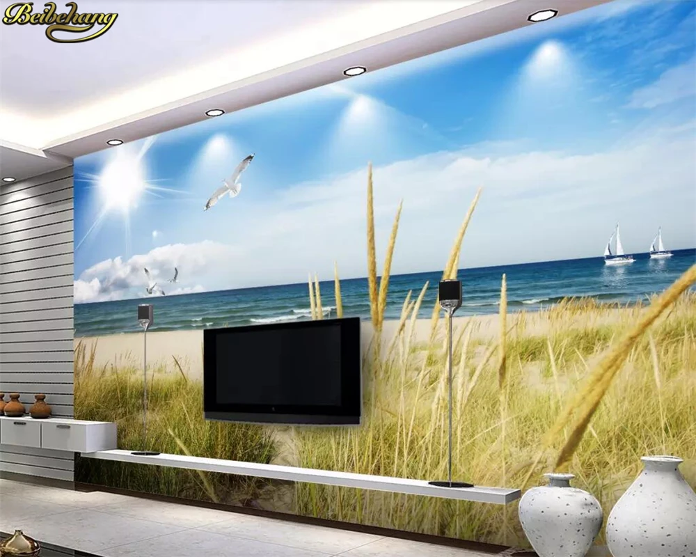 beibehang Custom wallpaper mural blue sky white clouds beach grass sea view 3D TV background wall papers home decor 3d wallpaper