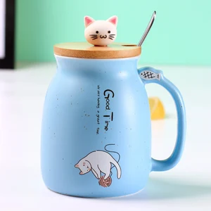 Creative color of the color cat with cartoon lid, heat resistant, kitten ceramic mugs, children's glass, present office glasses, 450ml 12 Main Sales Geek Mug - №11
