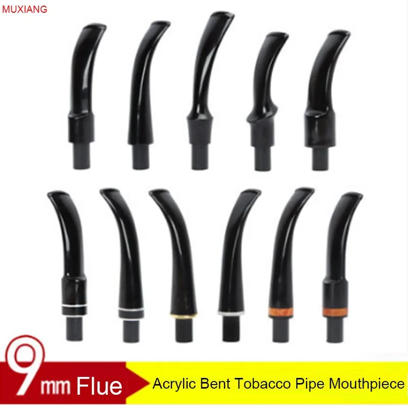 MUXIANG 9mm Flue Smoking Pipe Specialized Bent Mouthpiece Acrylic Mouthpiece/Nozzle for Briar Wood Tobacco Pipe be0011-be0099