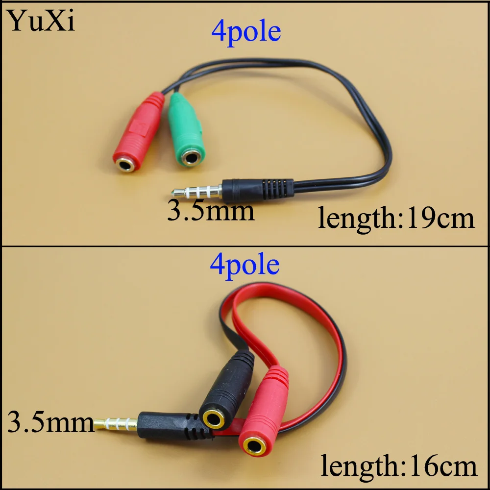 YuXi Headphones jack 3.5 mm Stereo Audio Y-Splitter 2 Female 1 Male Cable Adapter with separate headphone / microphone plug