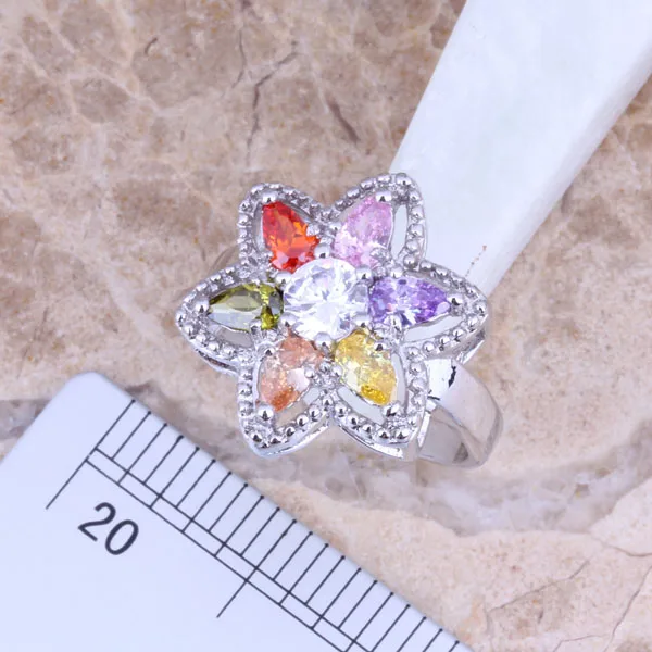 Sweet Multigem Multicolor Yellow Cubic Zirconia Silver Plated Jewelry Sets Earrings Pendant Ring S0434