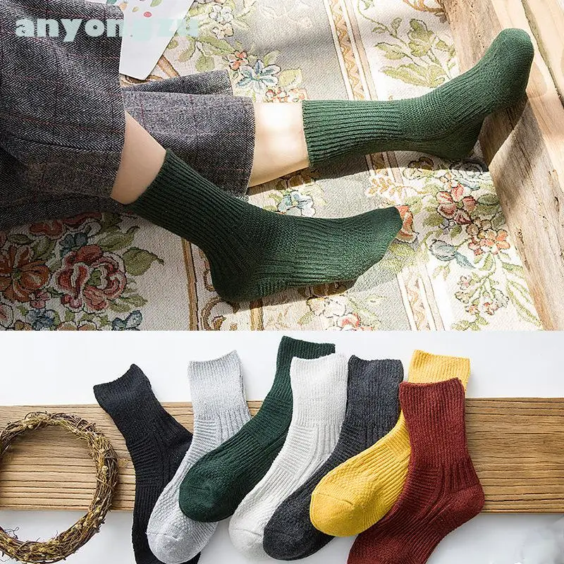 

10 Pcs/lot Mix New Product Tea Candy Color Spring Autumn Thick Lines Turned Nice Cotton Middle High Female Women Lady Socks CY87