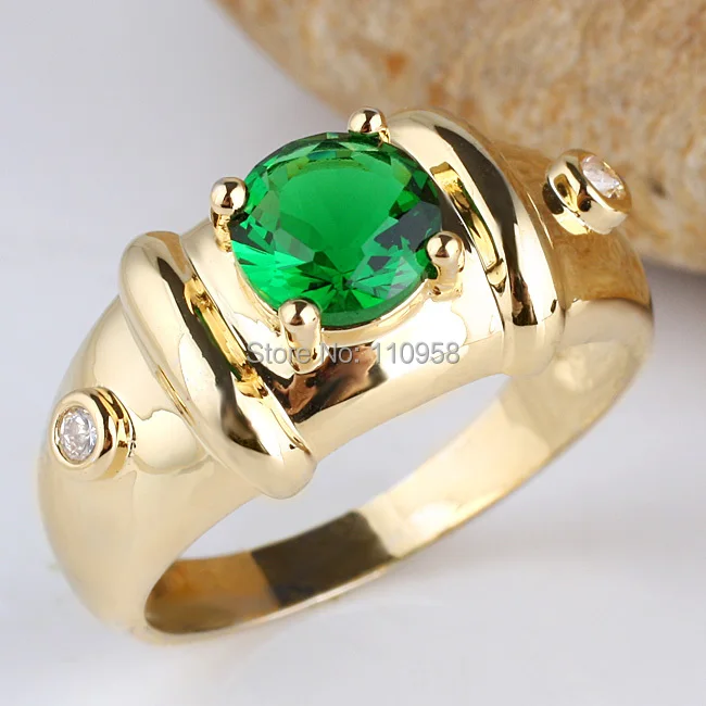 Gold Color Sterling 925 Silver Men Ring 7mm Round Stone Jewelry Anillo Hombre R115 Size 10 11 12 13