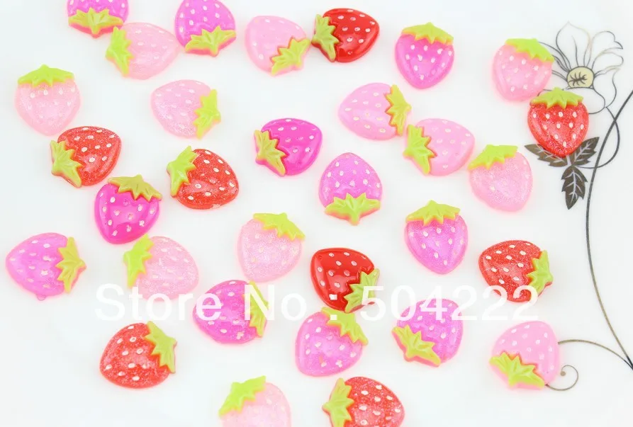 250pcs Resin kawaii glitter little polka dots Strawberries Deco cabochons Flatbacks assorted15x18mm little strawberries