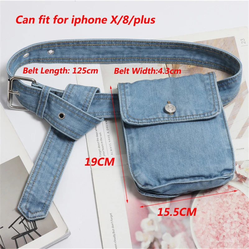 Mihaivina Waist Bag Women Denim Fanny Pack Lady Handbag On the Belt Money Bags Canvas Waist Packs Pocket Travel Pouch Bag Bolsa