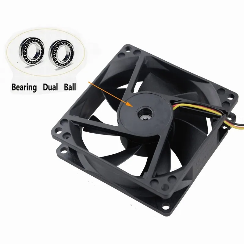 5 Pcs Gdstime 3Pin Dual Ball 8025 80mm x 25mm 12V Printer Case Cooler Brushless CPU DC Cooling Fan 80x80x25mm 8cm 0.2A