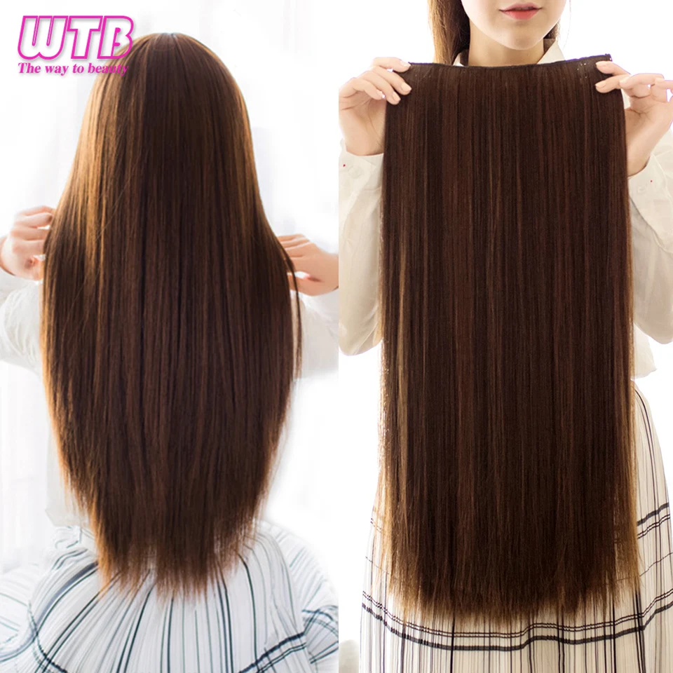 WTB Synthetic Long Hairpiece 5 Clips/piece Long Straight Hair Extension 24 Inch Long High Temperatrue Fiber Fake Hair for Women
