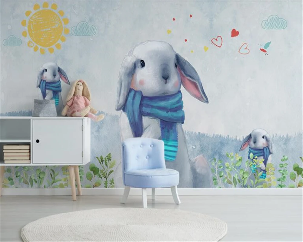 beibehang Cartoon modern minimalist hand-drawn cute rabbit children room background wall wallpaper papel de parede hudas beauty