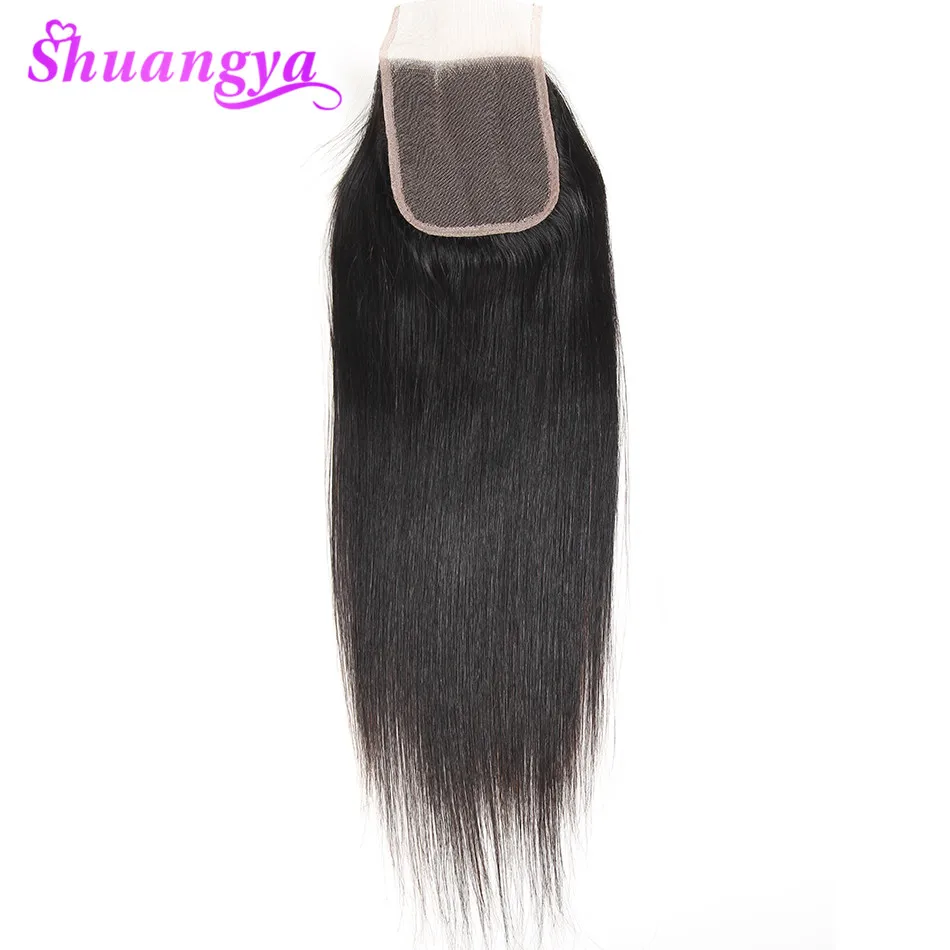 

Shuangya Brazilian Lace Closure Straight Hair 4x4 Remy Human Hair Middle Part Closure With Baby Hair 10"-20" Natural Black Color