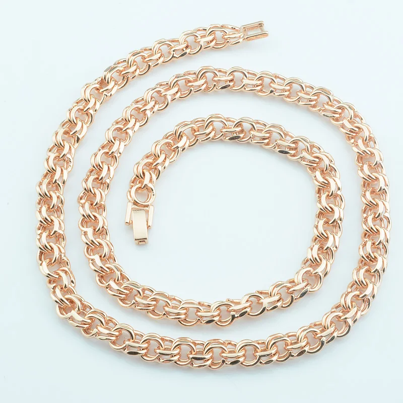 1pcs 8mm Men Big Necklace Womens Rose Gold Color Double Curb Chain 50cm 60cm 24inch Toggle Lock