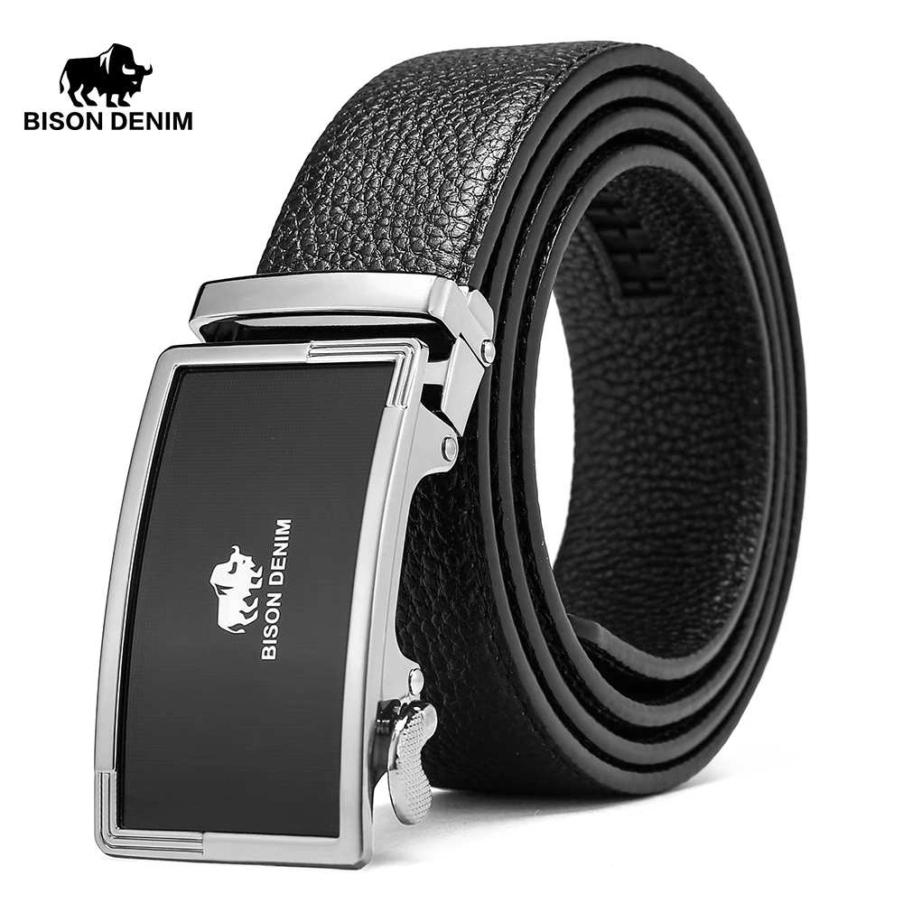 BISON DENIM Genuine Leather Belts For Men Luxury Brand Cowskin Belt Male Casual Automatic Jeans Belt Strap Gift For Man N71347