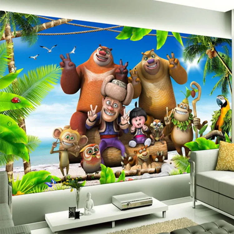 

Bear infested children's room 3D stereo creative living room TV background wall wallpaper seamless wall covering