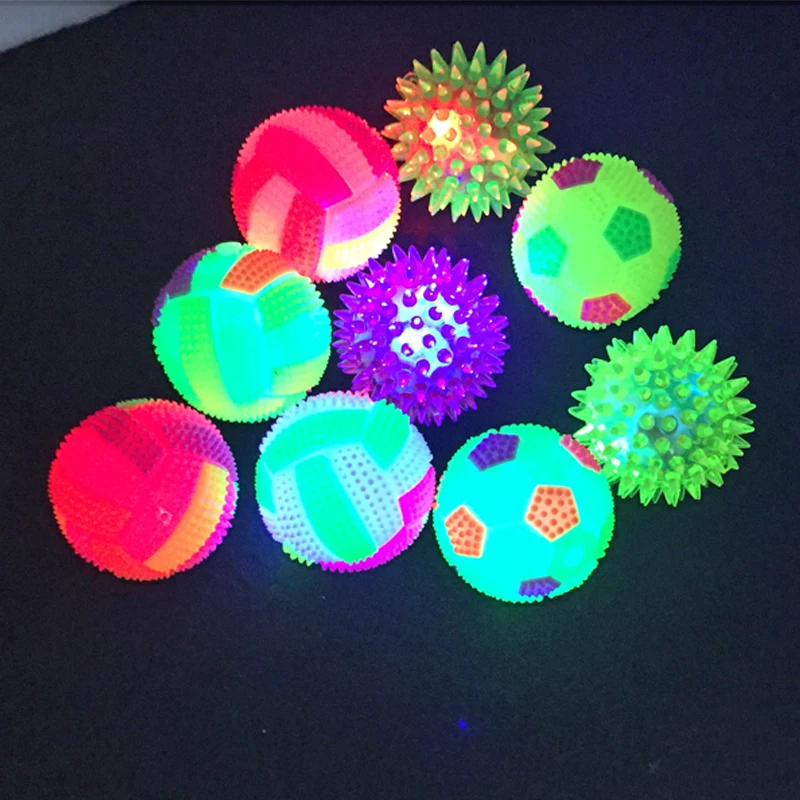 12PCS Elastic Massage Ball Flash Football Glowing Volleyball with Whistle Bouncing Ball Hedgehog Prickly Ball Party Decoration