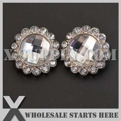 Color Option: RB1001A #1~#19 Acrylic Rhinestone Button with Shank Back in Silver Base for Flower Center