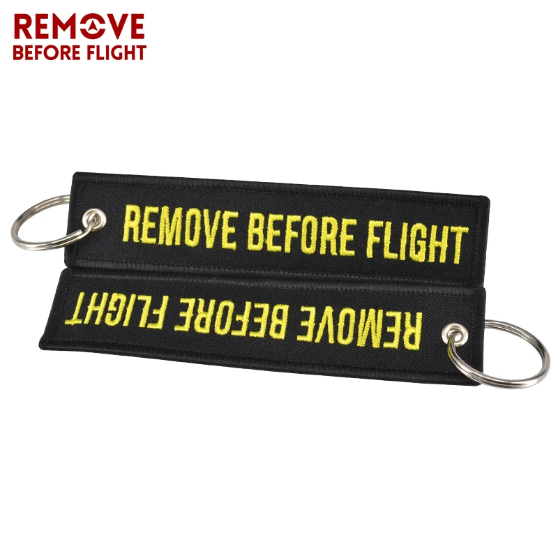 

10 PCS/LOT Keychain for Motorcycles Embroidery Key Chain Key Fobs Black REMOVE BEFORE FLIGHT Keychain Safety Tag Luggage Label