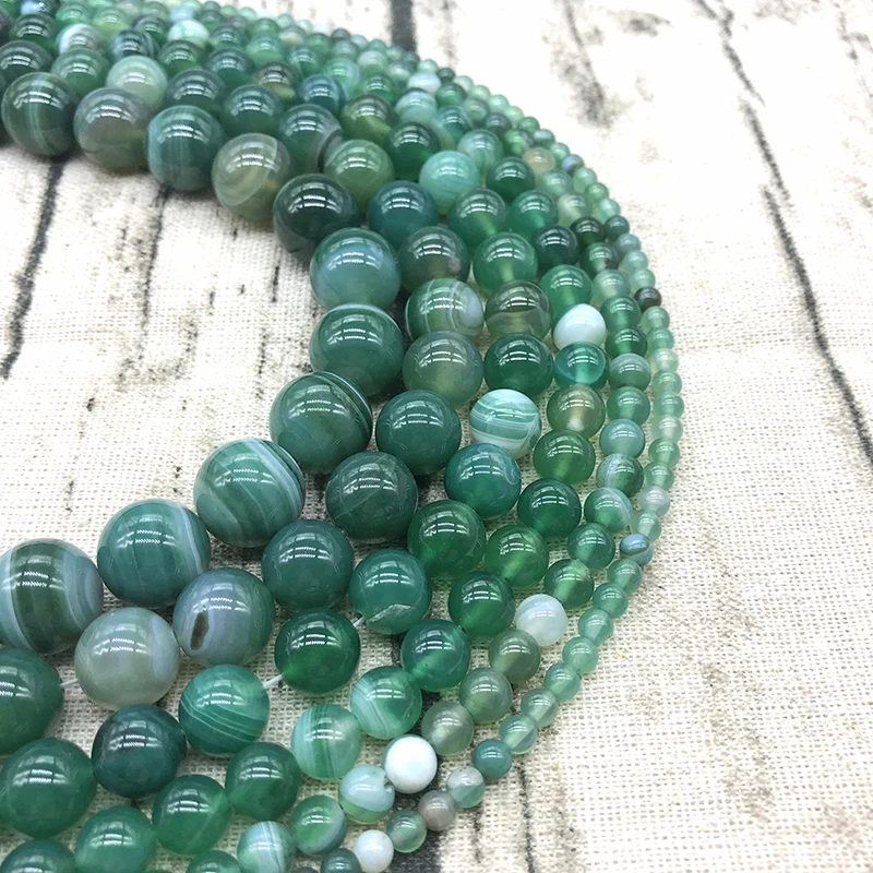 Natural Stone Beads Green Stripe agat Onyx Round Loose Beads 4 6 8 10 12 14mm Fit Diy Space Beads Jewelry Making