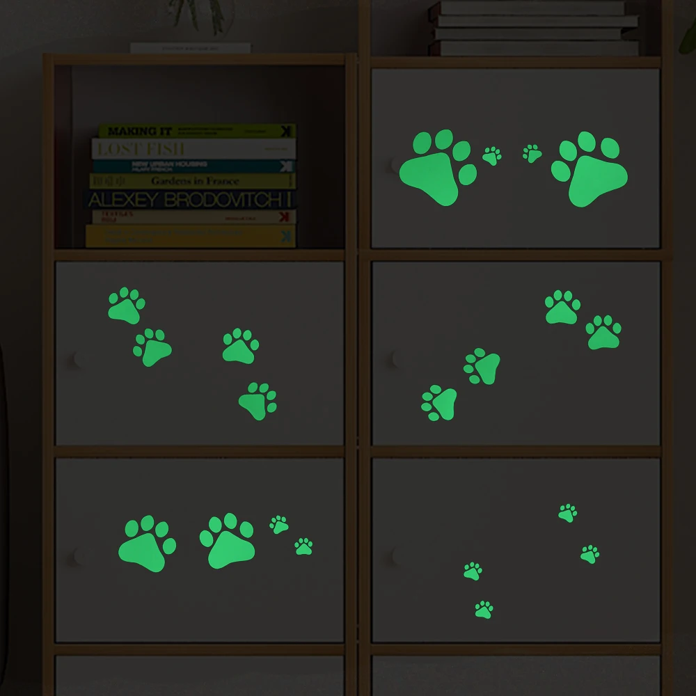 Glowing Cat Dog Paws Sticker Funny Cartoon Animal Footprints Wall Stickers Kids Room Children Bedroom Wardrobe Laptop DIY Decals