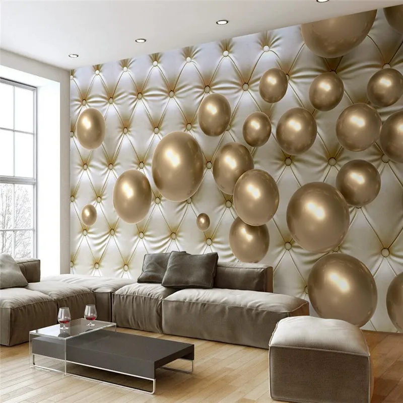 

beibehang Mural for Living Room Golden Ball Soft Pack Murales De Pared Wallpaper Hotel Badroom Modern Background Large Painting