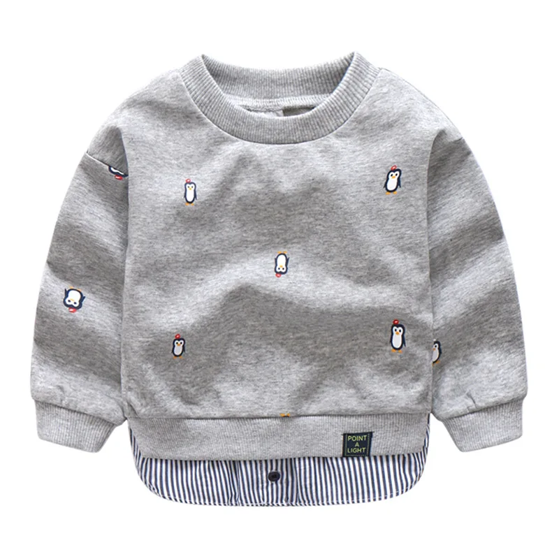 2024 Spring Autumn 2 3 4 5 6 7 8 10 Years Children Cartoon Animal Print Patchwork Fake 2 Pcs Basic Sweatshirt For Kids Baby Boy