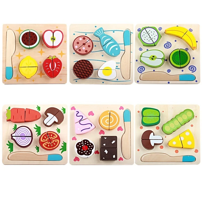 SUKIToy Kid's Soft Montessori Classic Fruit Cutting Pretend Play Wooden Blocks Toy Set 5PCS High quality gift for infant SK021