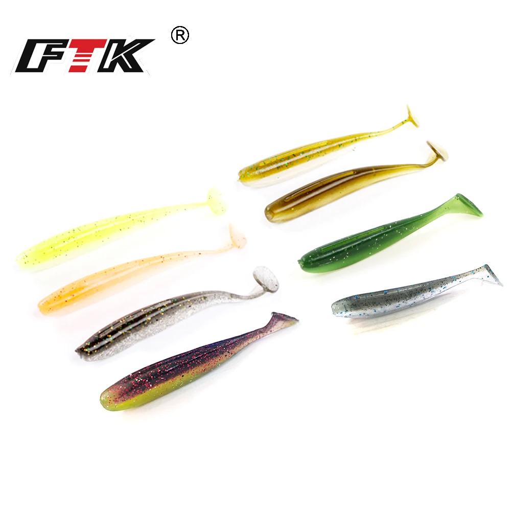 FTK 8PCS Easy Soft Fishing Lures T Tail 8CM Jigging Worm Wobbler Silicone Bait Jig Swim Bass