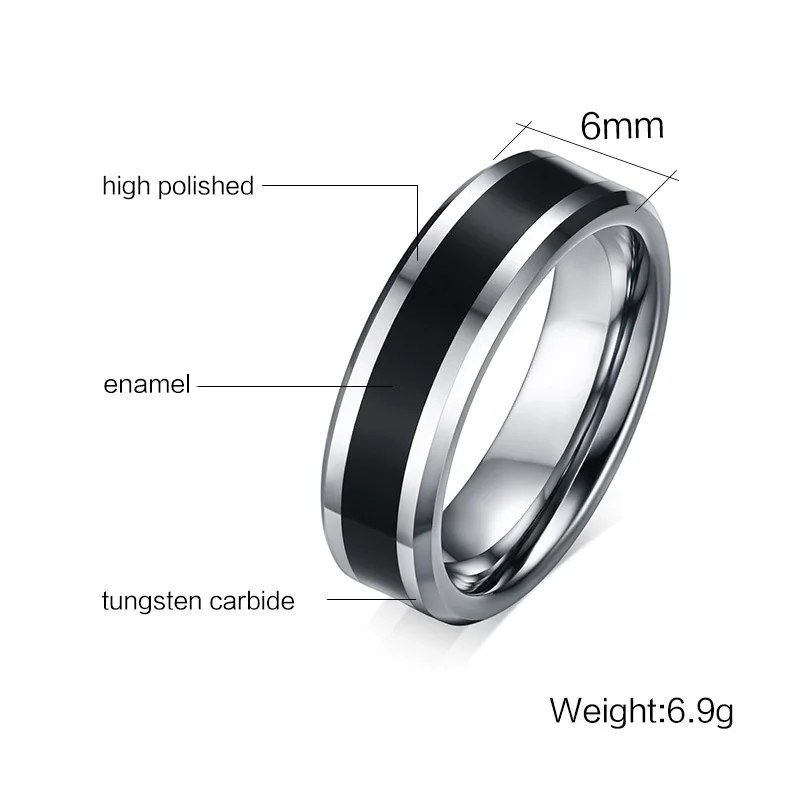 Vnox Men\'s Tungsten Wedding Bands Ring Thin Black Line Engagement Ring USA  Male Jewelry 6MM Wide